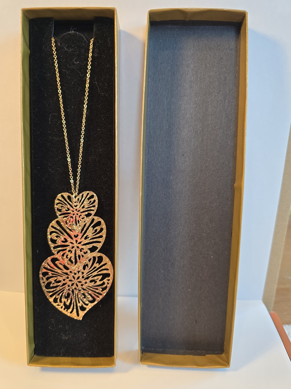STERLING VERMEIL Gold Filigree Triple-Heart Pendant Necklace - Women Jewelry - Picture 12 of 15